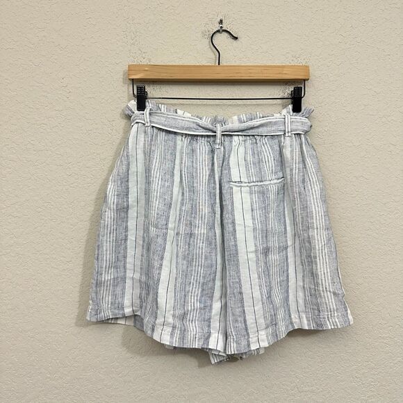 VOYAGEUR By MERSEA Como Shorts Multi Striped Linen Belted Paperbag NWT - Picture 2 of 12